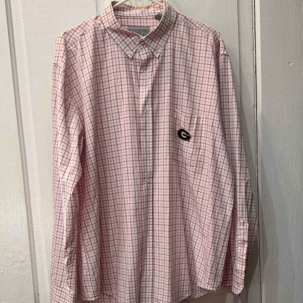 Men's Georgia Red and White Plaid Button-Down Shirt